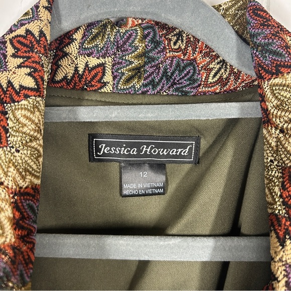 Jessica Howard Brown and Green Chevron Pattern Short Sleeve Dress 12 - Picture 7 of 7